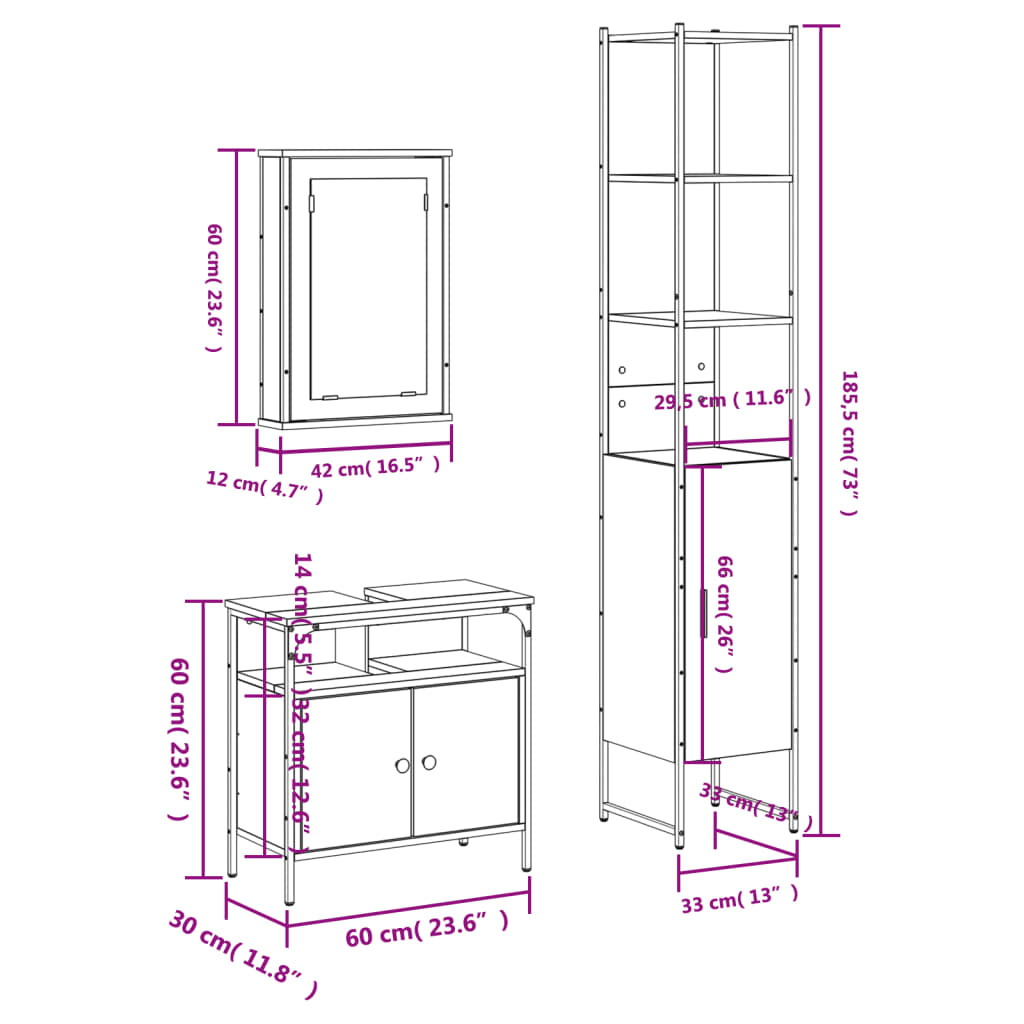 vidaXL 3 Piece Bathroom Furniture Set Black Engineered Wood