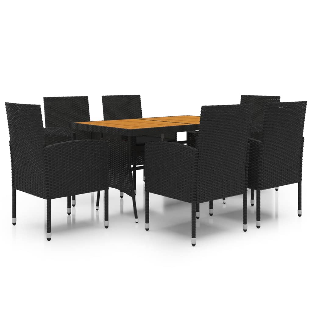 vidaXL 7 Piece Patio Dining Set Poly Rattan Black