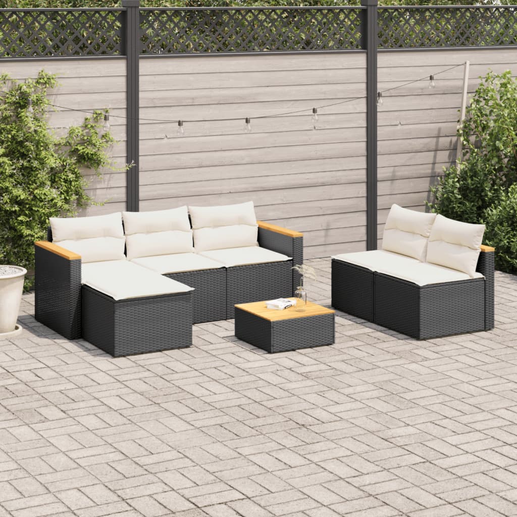 vidaXL 5 Piece Patio Sofa Set with Cushions Black Poly Rattan Acacia