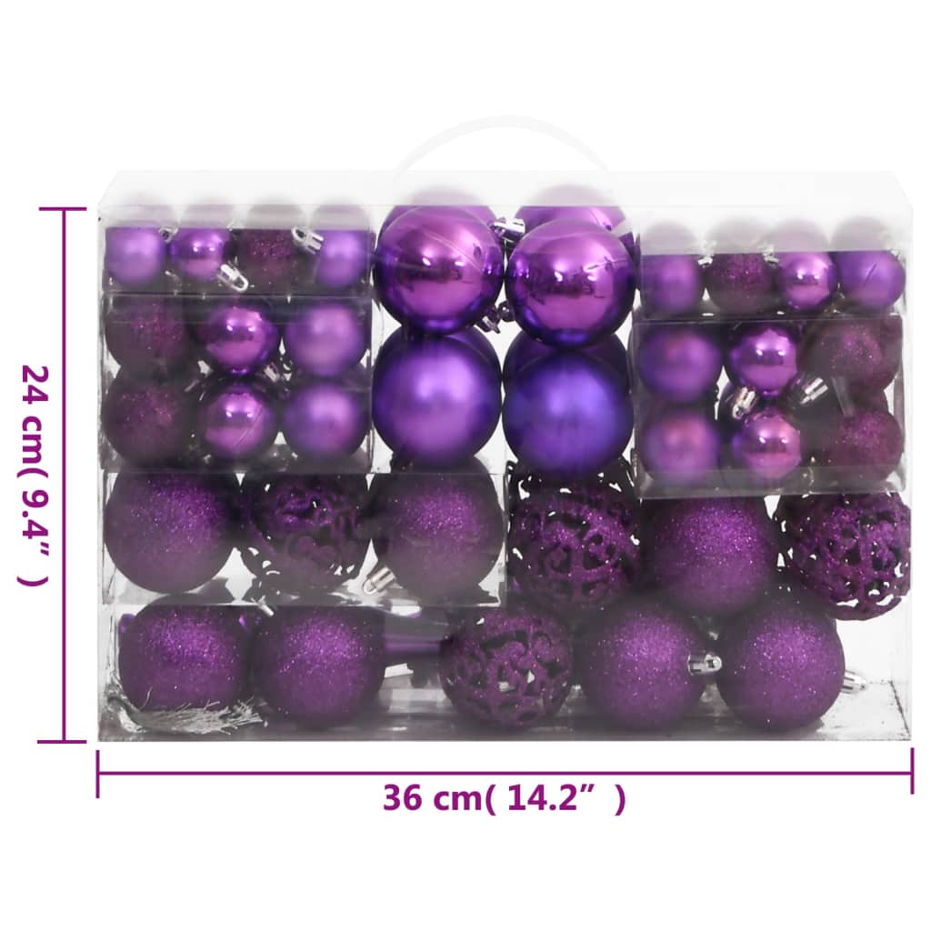 vidaXL 111 Piece Christmas Bauble Set Purple Polystyrene