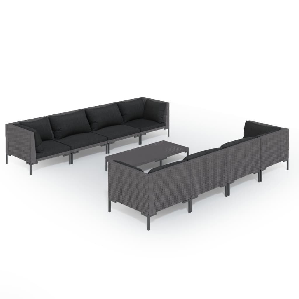 vidaXL 9 Piece Patio Lounge Set with Cushions Poly Rattan Dark Gray