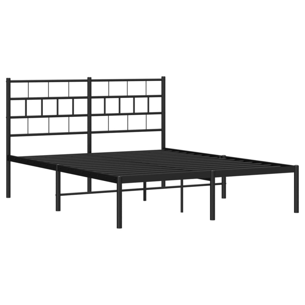 vidaXL Metal Bed Frame without Mattress with Headboard Black 59.1"x78.7"