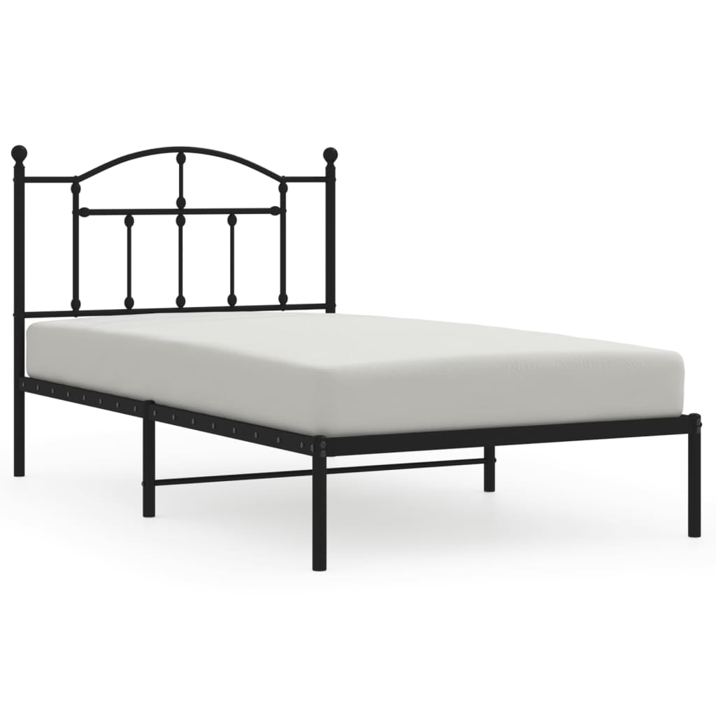 vidaXL Metal Bed Frame without Mattress with Headboard Black 39.4"x74.8"