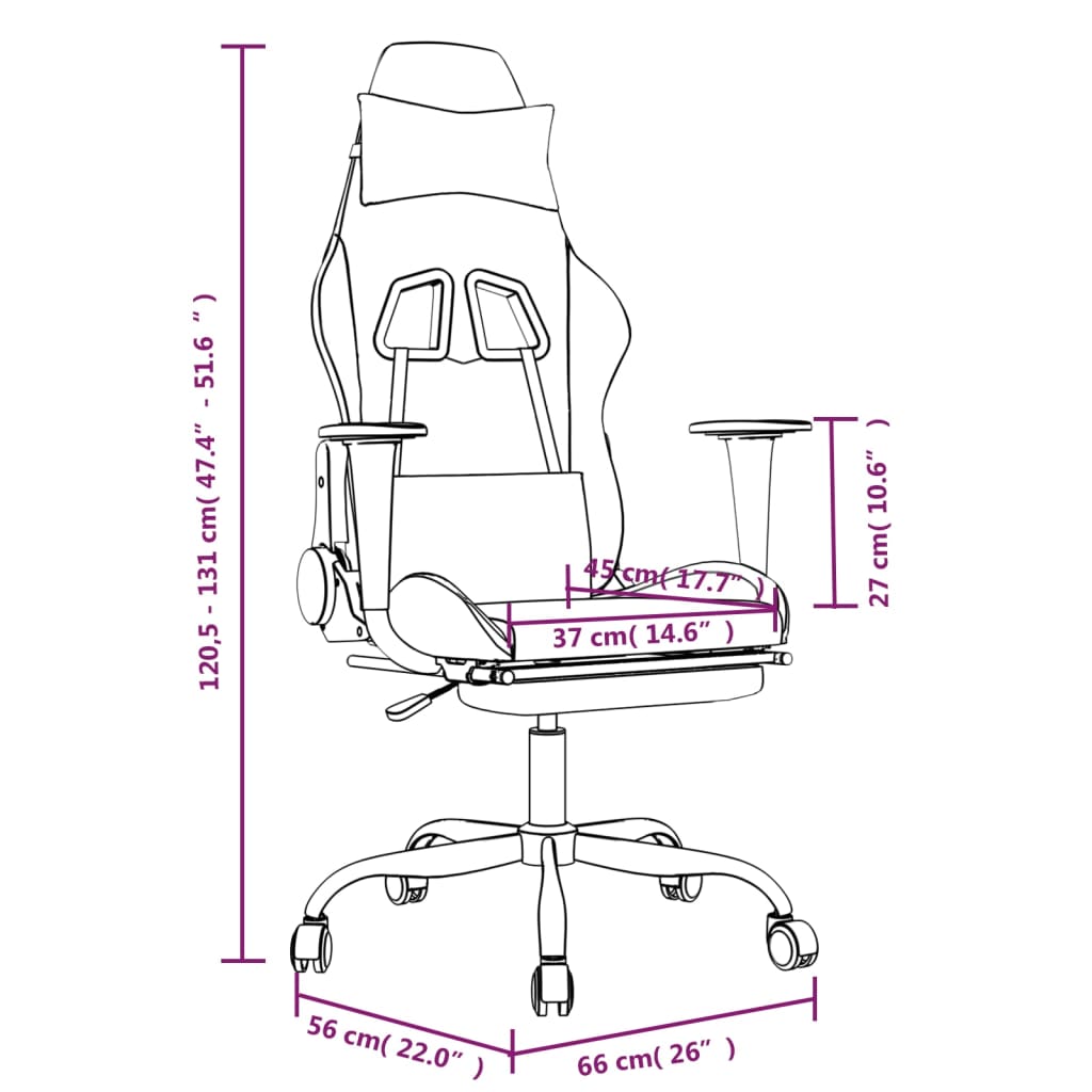 vidaXL Gaming Chair with Footrest White and Black Faux Leather