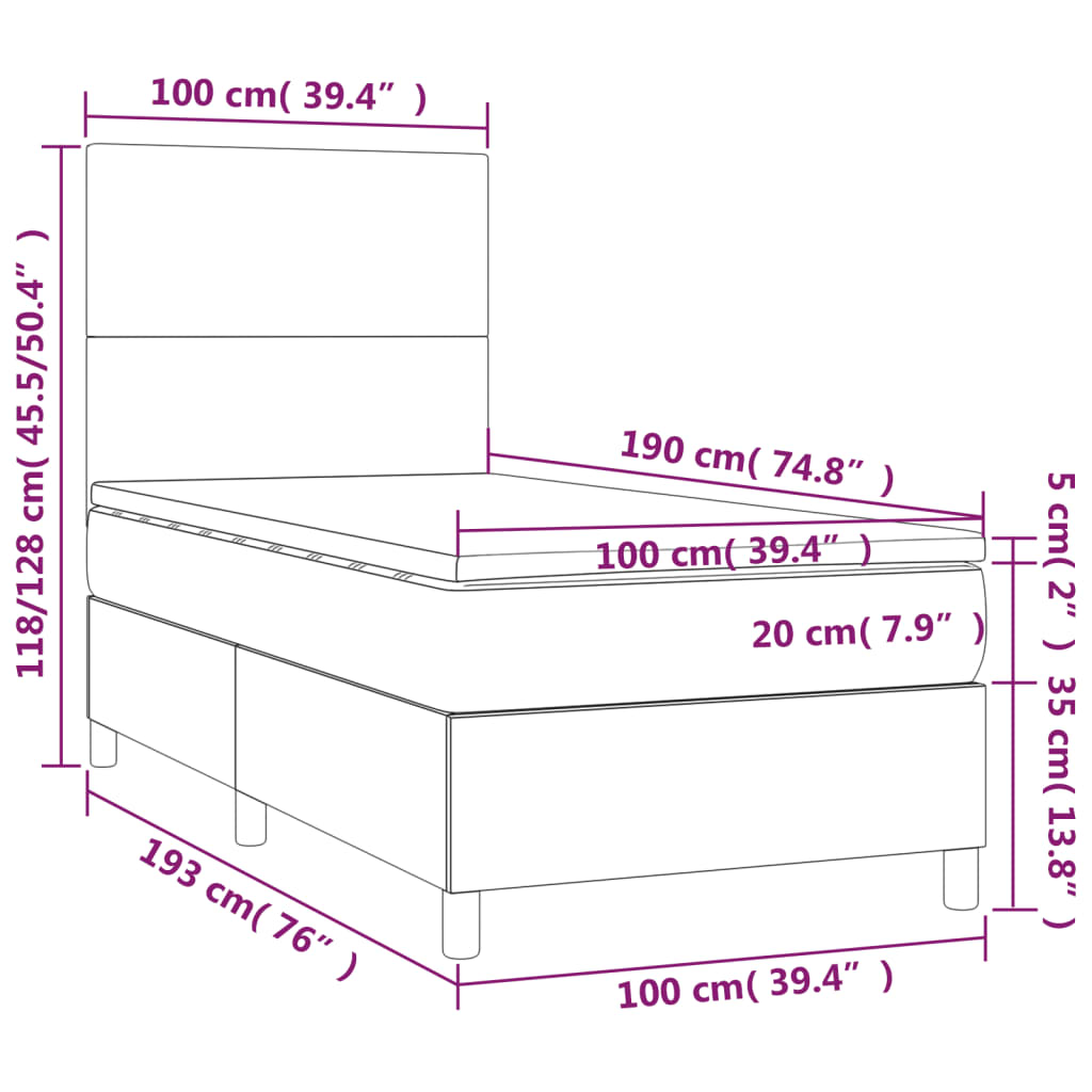 vidaXL Box Spring Bed with Mattress Dark Gray Twin Fabric