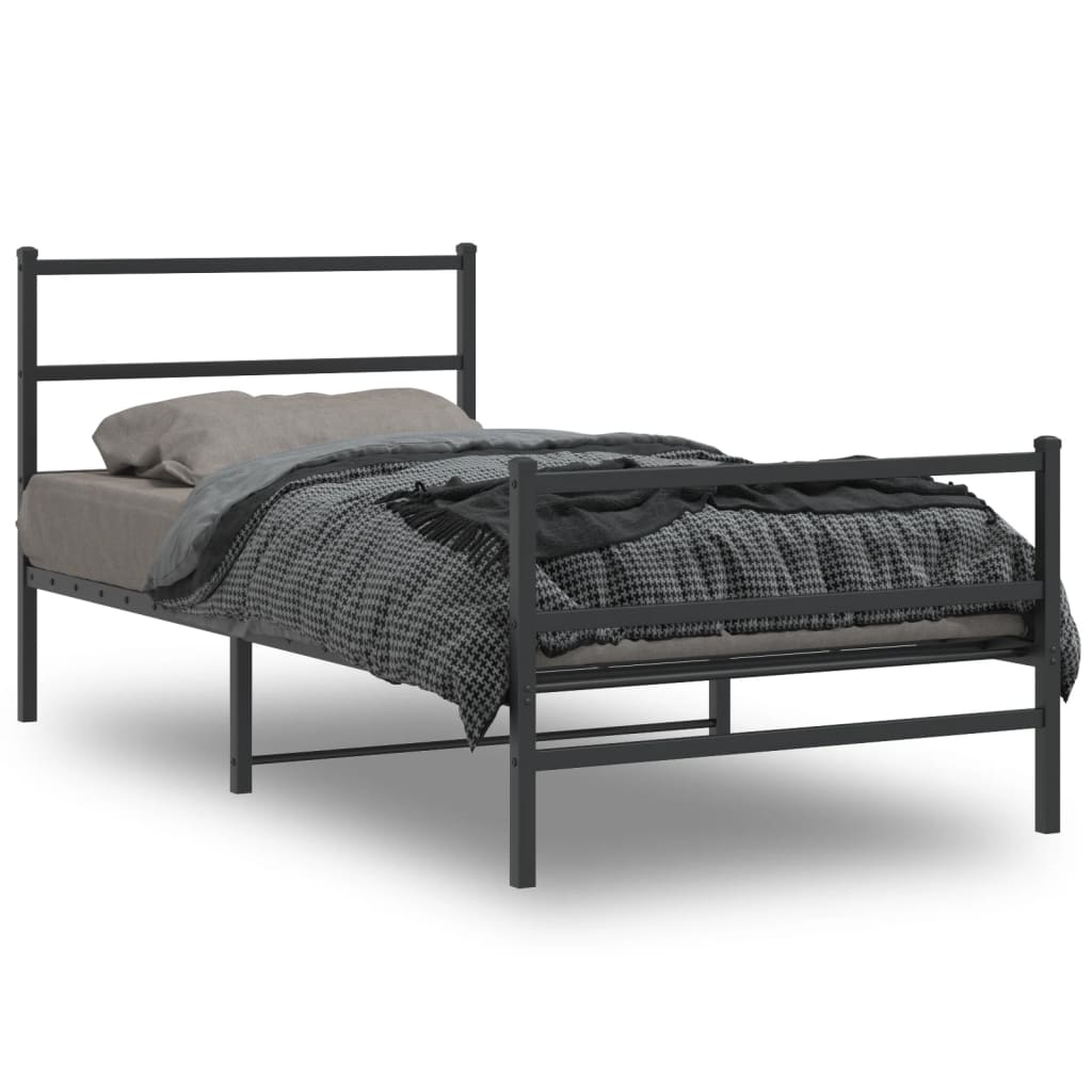 vidaXL Metal Bed Frame without Mattress with Footboard Black 39.4"x78.7"