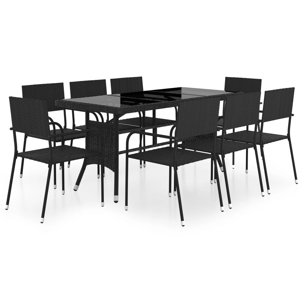 vidaXL 9 Piece Patio Dining Set Poly Rattan Black