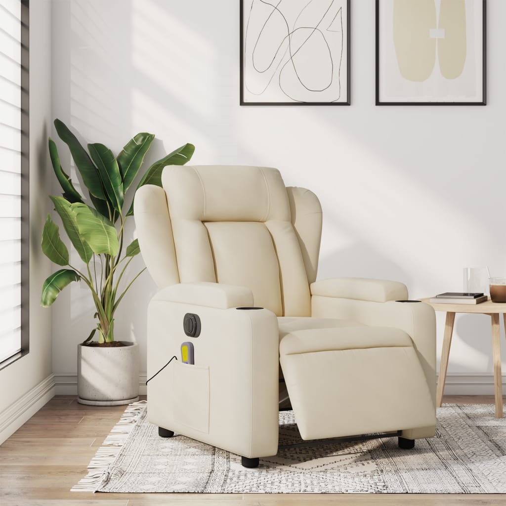 vidaXL Electric Massage Recliner Chair Cream Fabric