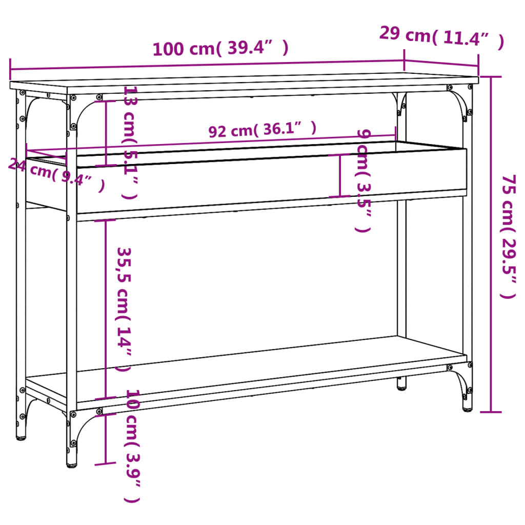 vidaXL Console Table with Shelf Brown Oak 39.4"x11.4"x29.5" Engineered Wood