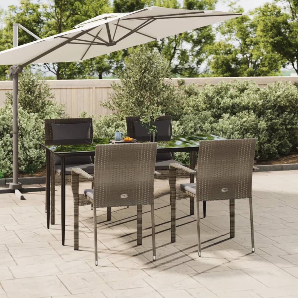 vidaXL 5 Piece Patio Dining Set with Cushions Black and Gray Poly Rattan