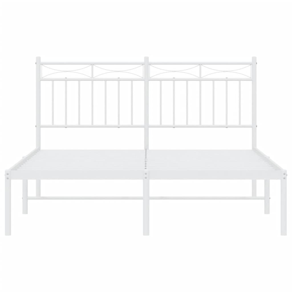 vidaXL Metal Bed Frame without Mattress with Headboard White 53.1"x74.8"