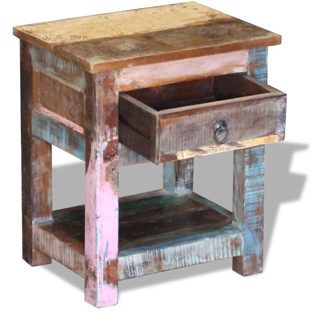 vidaXL Side Table with 1 Drawer Solid Reclaimed Wood 17"x13"x20"