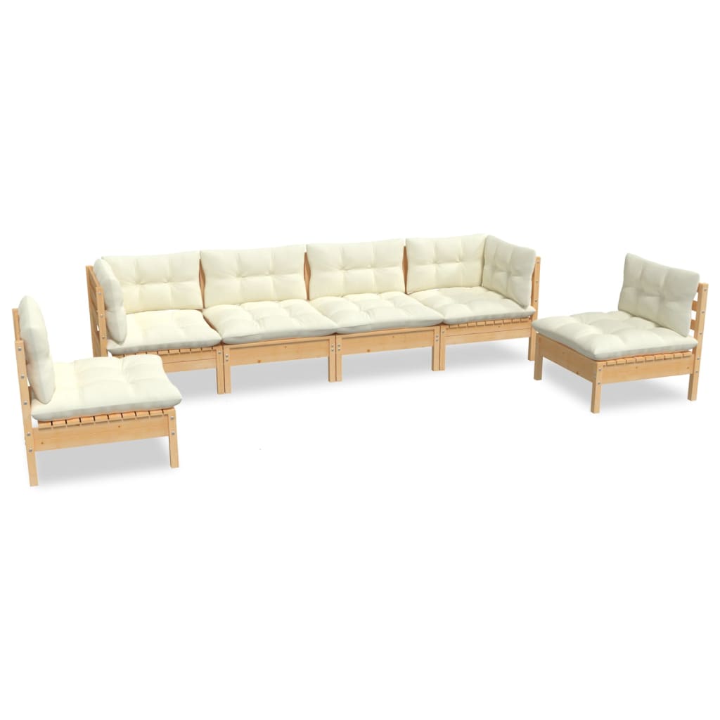 vidaXL 6 Piece Patio Lounge Set with Cream Cushions Solid Pinewood