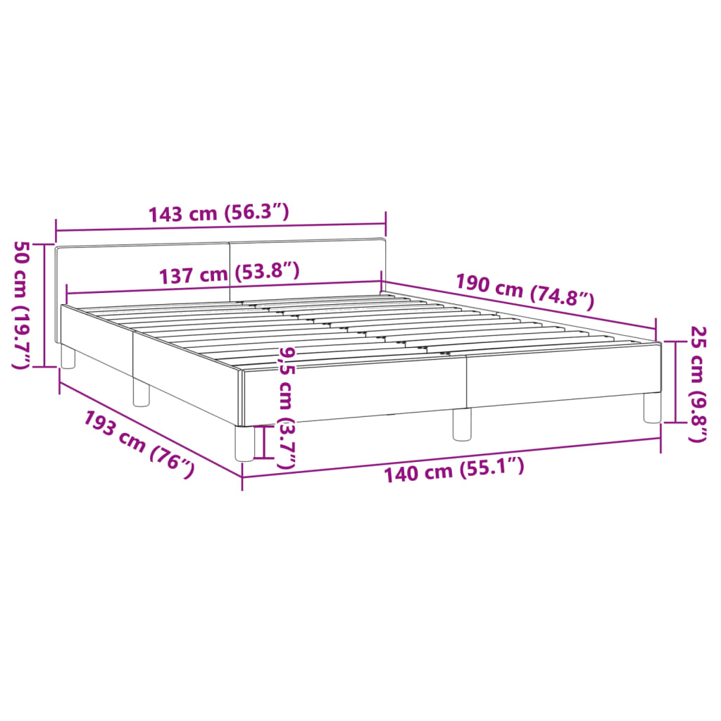 vidaXL Bed Frame with Headboard White 53.9"x74.8" Full Faux Leather