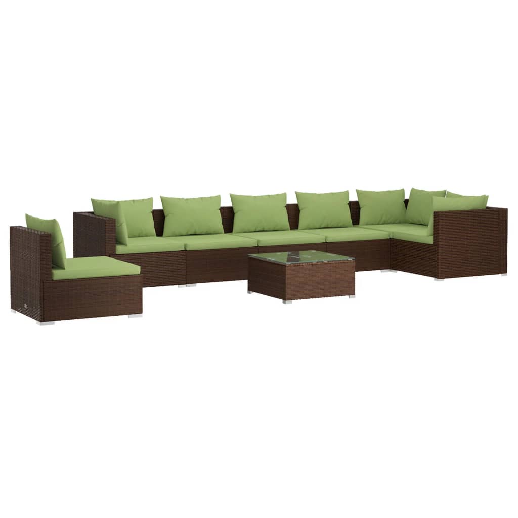 vidaXL 8 Piece Patio Lounge Set with Cushions Poly Rattan Brown