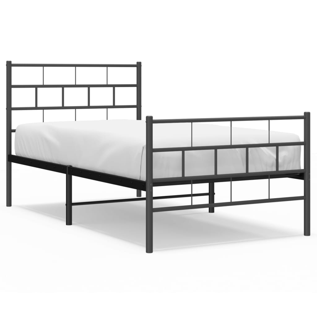 vidaXL Metal Bed Frame without Mattress with Footboard Black 39.4"x78.7"