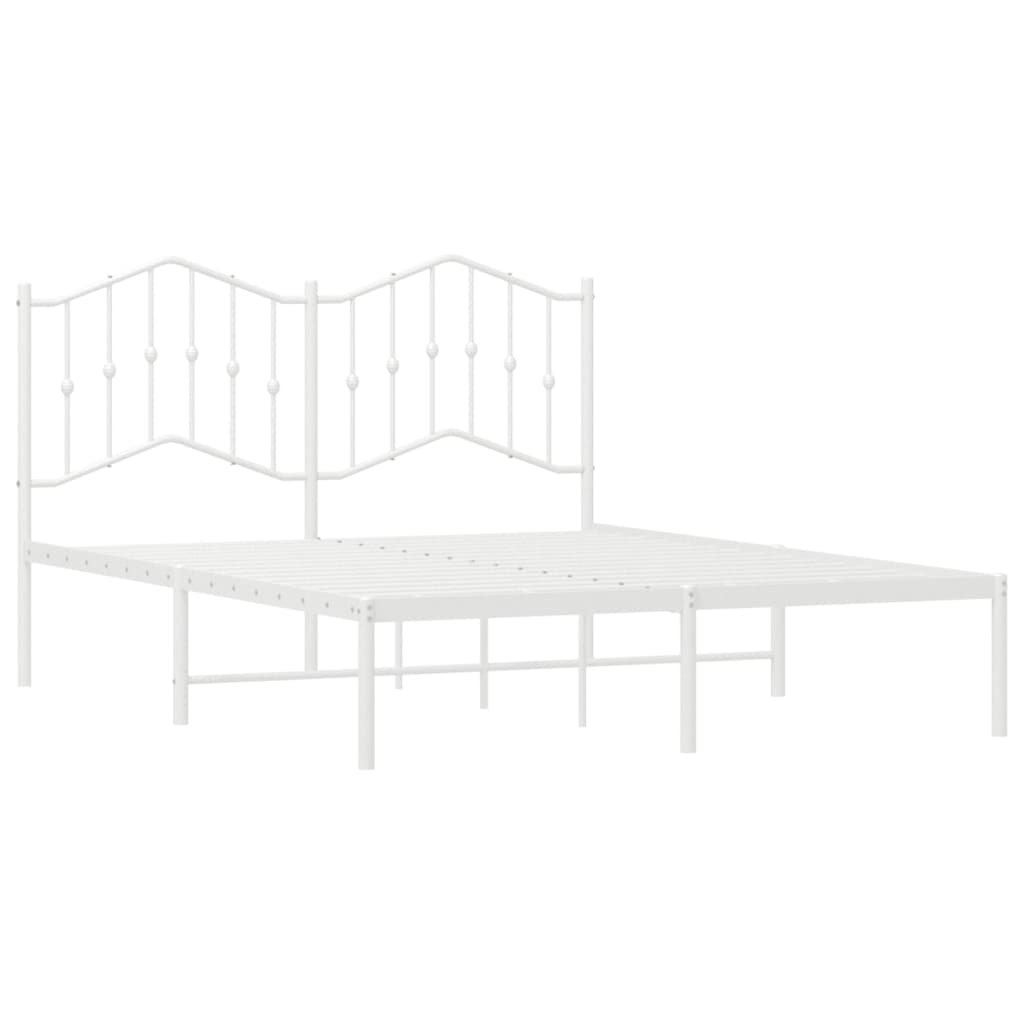 vidaXL Metal Bed Frame without Mattress with Headboard White 53.1"x74.8"