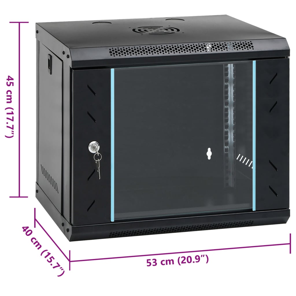 vidaXL 9U Wall Mounted Network Cabinet 19" IP20 20.9"x15.7"x17.7"