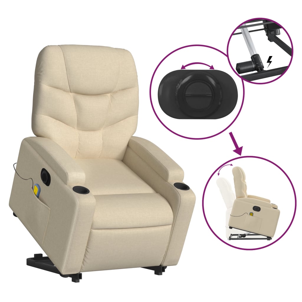 vidaXL Electric Stand up Massage Recliner Chair Cream Fabric