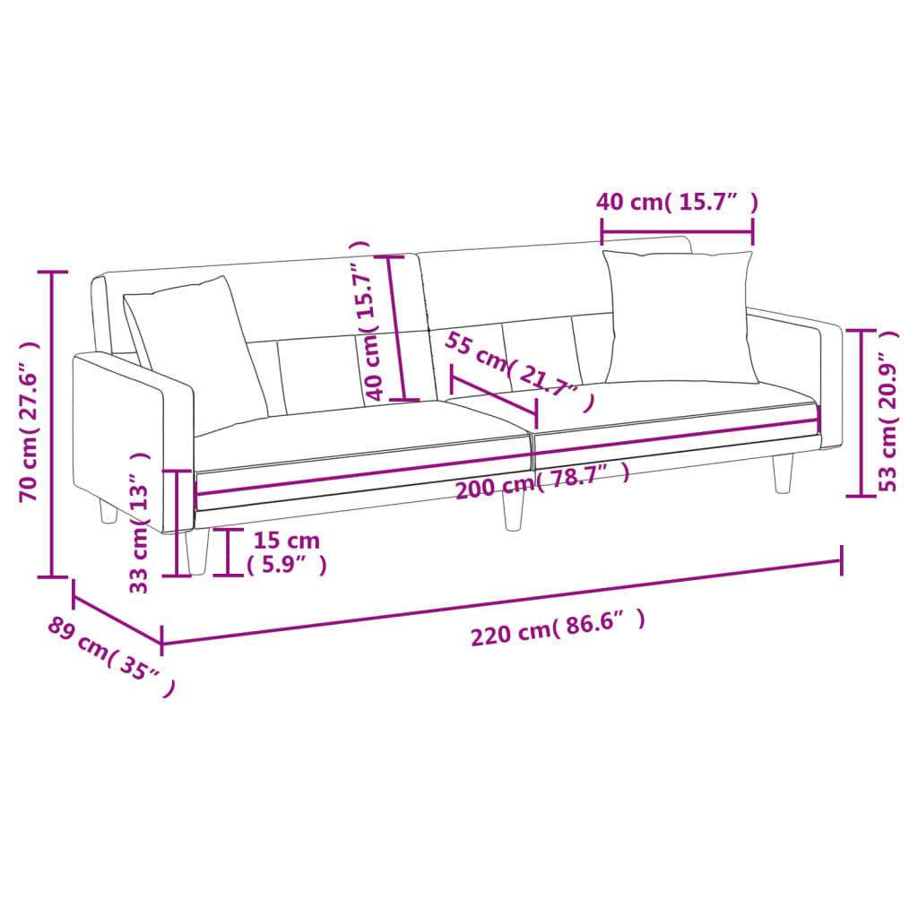 vidaXL Sofa Bed with Cushions Dark Gray Fabric