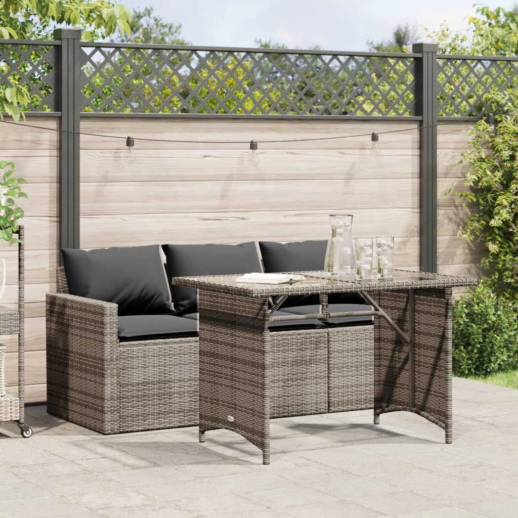 vidaXL 2 Piece Patio Dining Set with Cushions Gray Poly Rattan