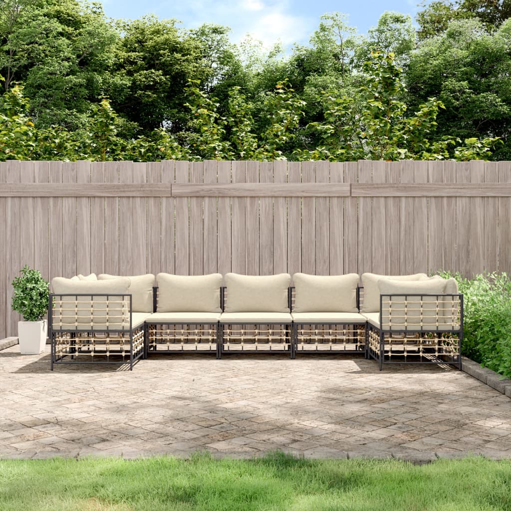 vidaXL 7 Piece Patio Lounge Set with Cushions Anthracite Poly Rattan