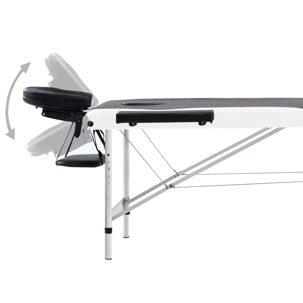 vidaXL 3-Zone Foldable Massage Table Aluminum Black and White