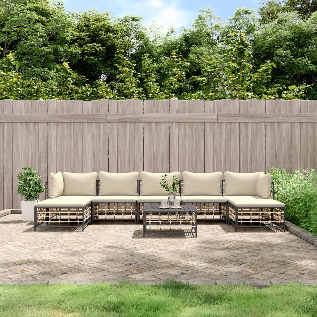 vidaXL 8 Piece Patio Lounge Set with Cushions Anthracite Poly Rattan