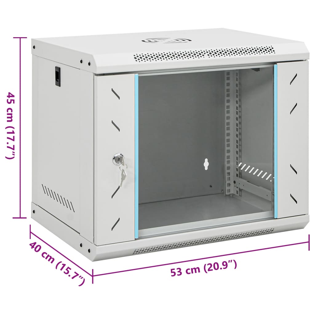 vidaXL 9U Wall Mounted Network Cabinet 19" IP20 20.9"x15.7"x17.7"