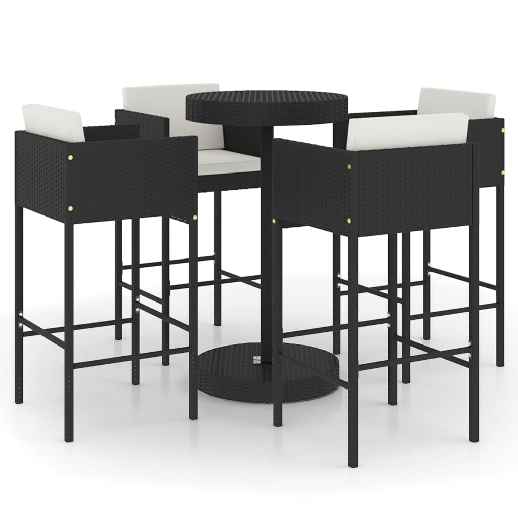 vidaXL 5 Piece Patio Bar Set with Cushions Poly Rattan Black