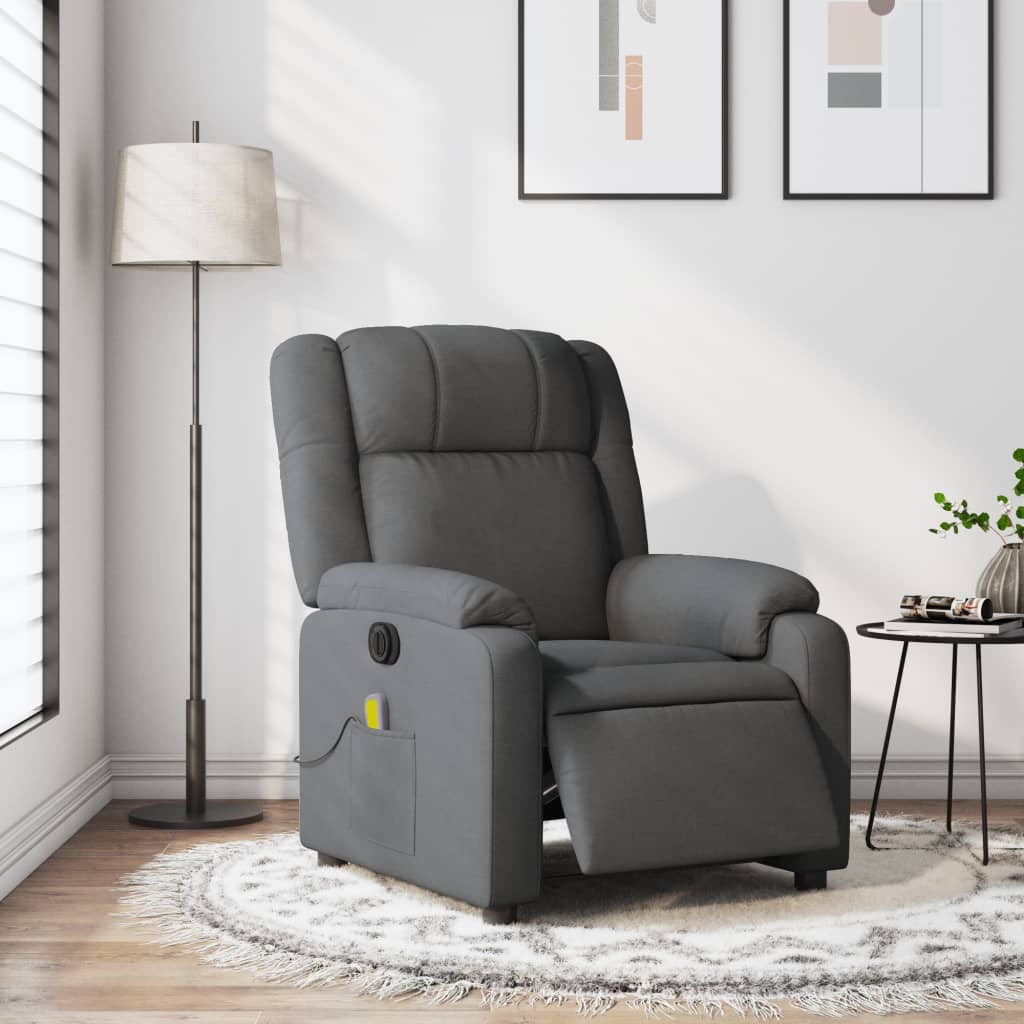 vidaXL Electric Massage Recliner Chair Dark Gray Fabric