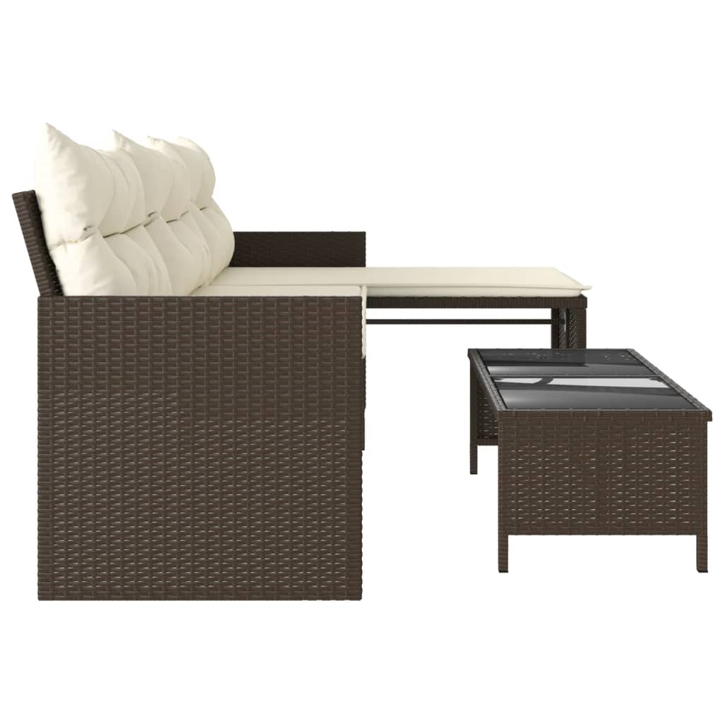 vidaXL Patio Sofa with Table and Cushions L-Shaped Brown Poly Rattan