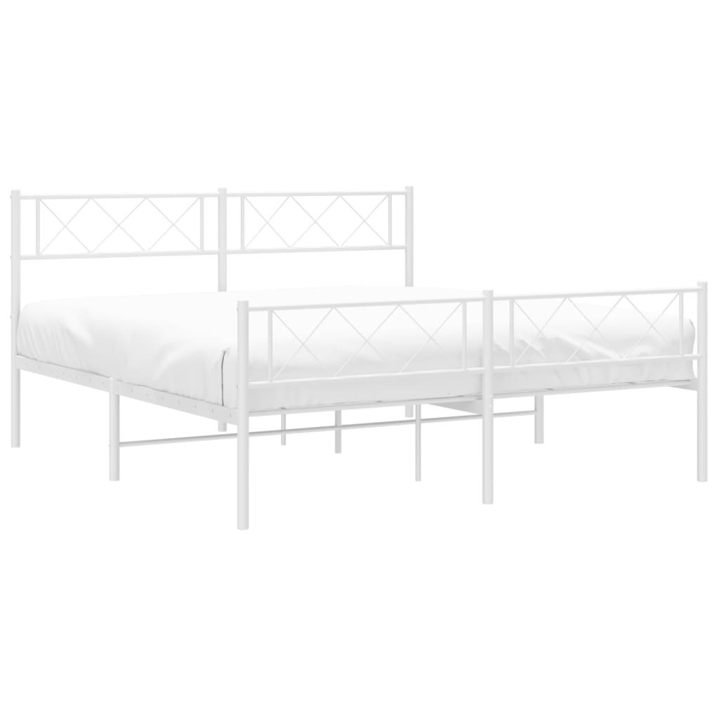 vidaXL Metal Bed Frame without Mattress with Footboard White 59.1"x78.7"