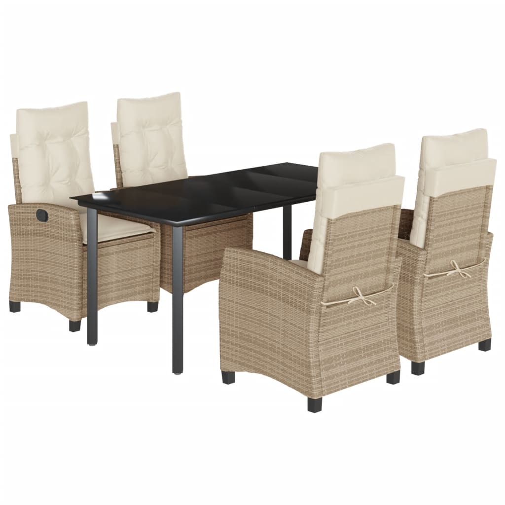 vidaXL 5 Piece Patio Dining Set with Cushions Beige Poly Rattan