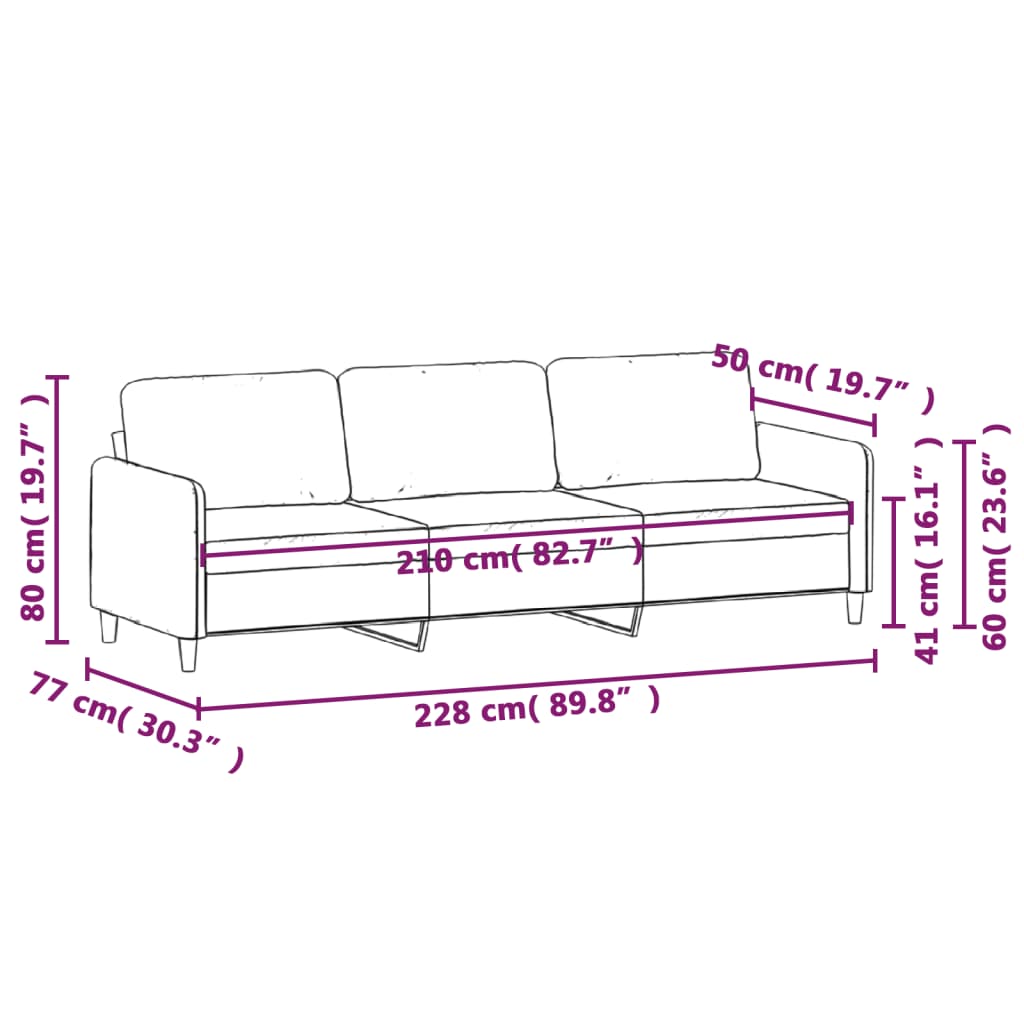 vidaXL 3-Seater Sofa Light Gray 82.7" Fabric