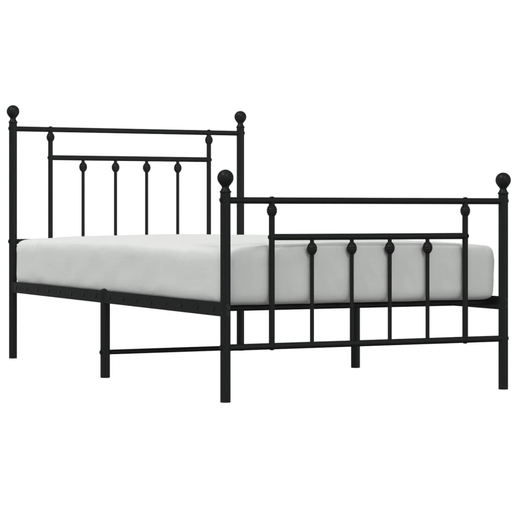 vidaXL Metal Bed Frame without Mattress with Footboard Black 39.4"x74.8"