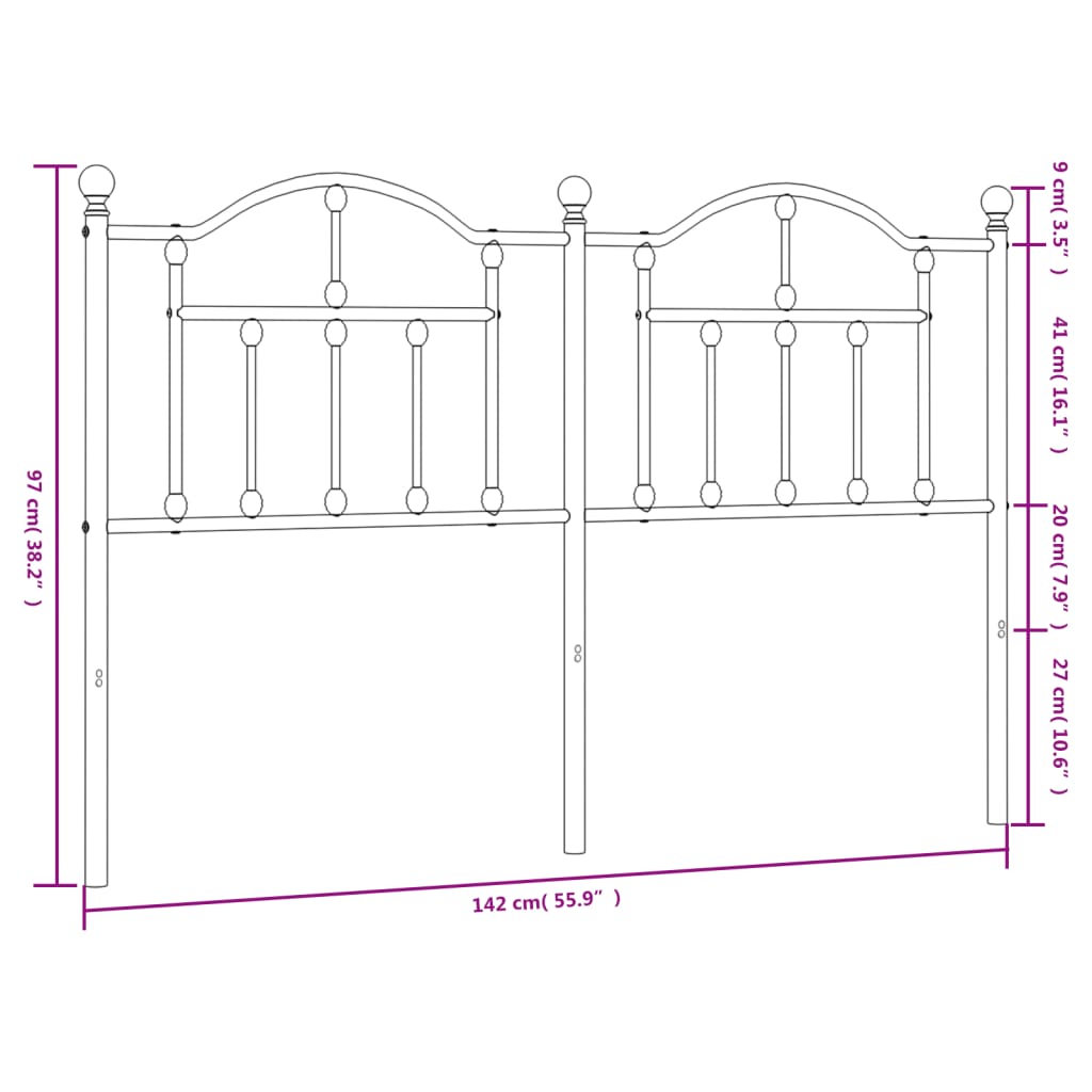 vidaXL Metal Headboard White 53.1"