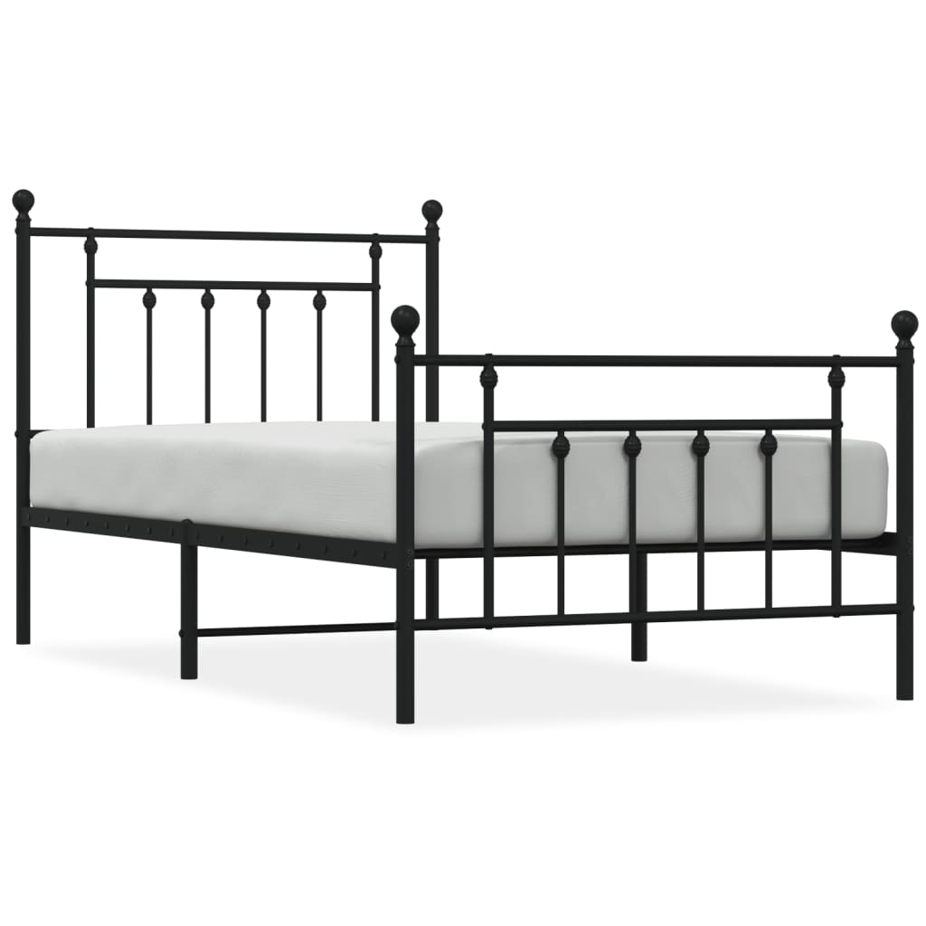 vidaXL Metal Bed Frame without Mattress with Footboard Black 39.4"x74.8"