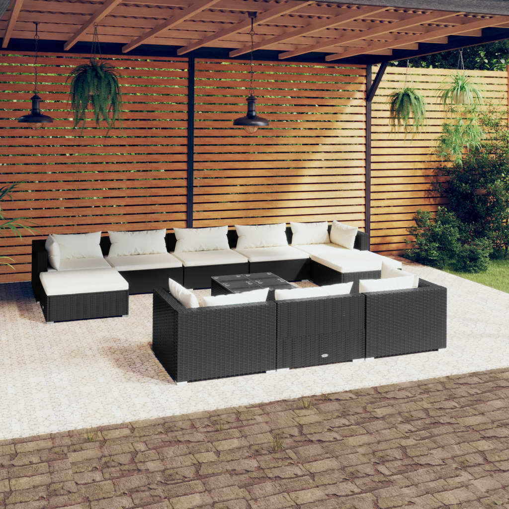 vidaXL 11 Piece Patio Lounge Set with Cushions Black Poly Rattan