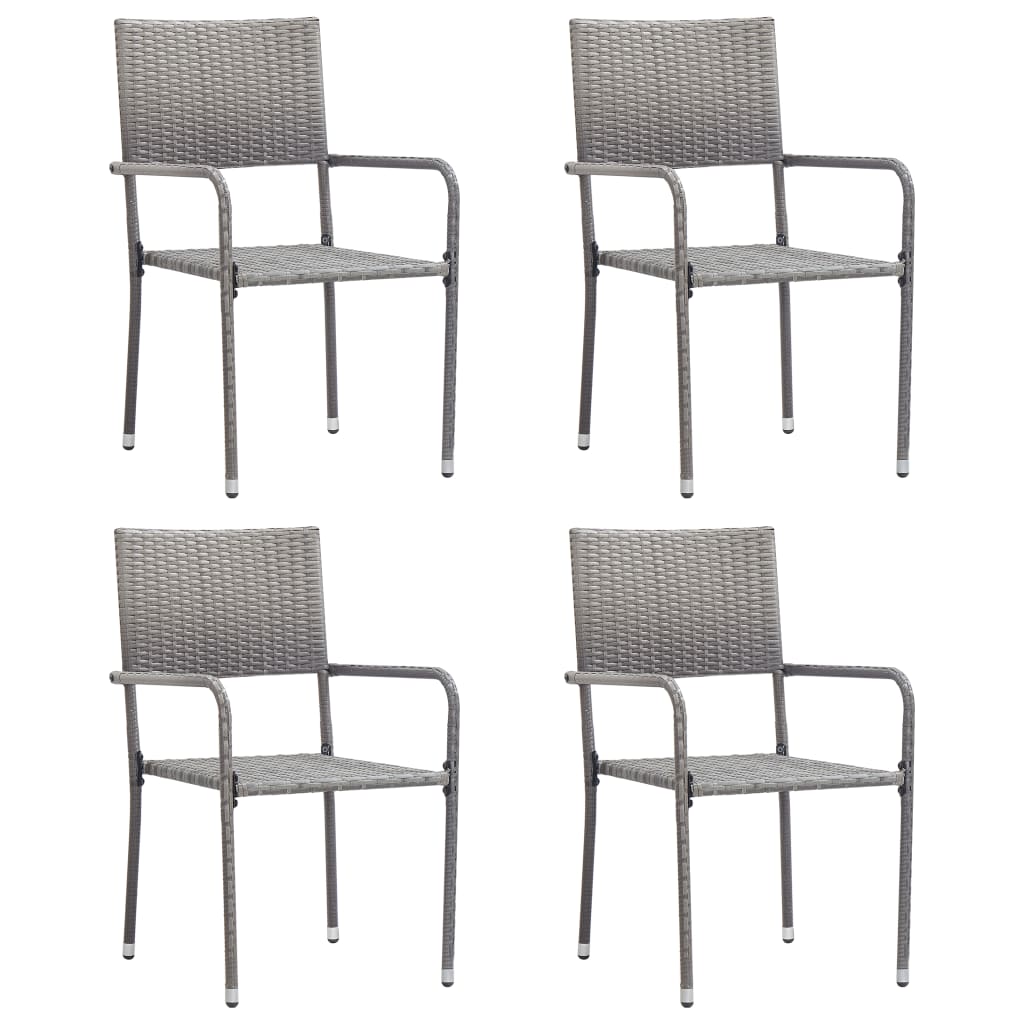 vidaXL Patio Dining Chairs 4 pcs Stackable Gray Poly Rattan