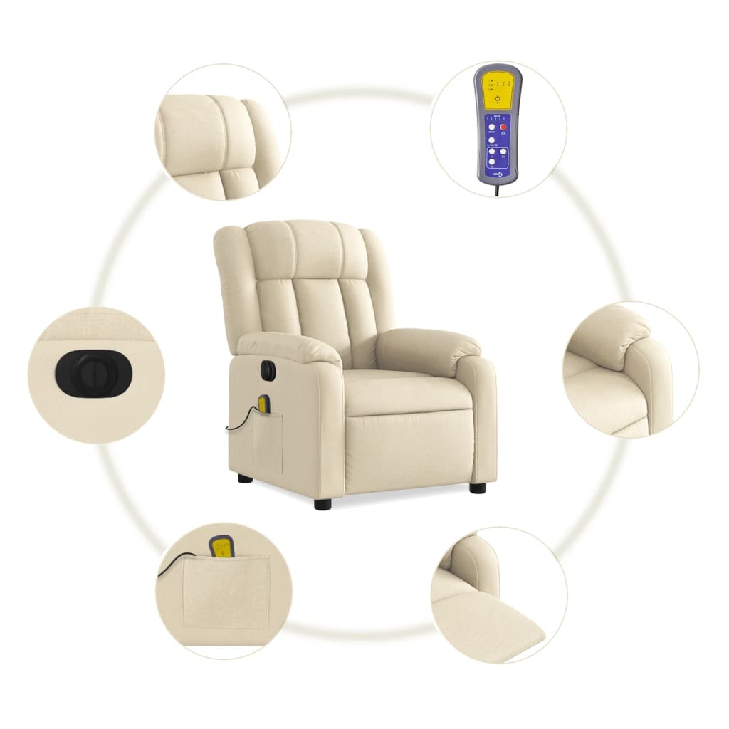 vidaXL Electric Massage Recliner Chair Cream Fabric