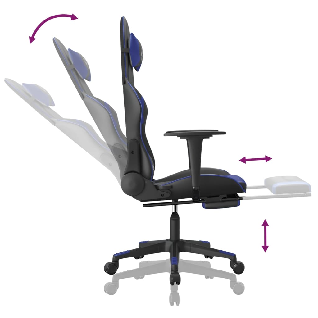 vidaXL Gaming Chair with Footrest Black and Blue Faux Leather