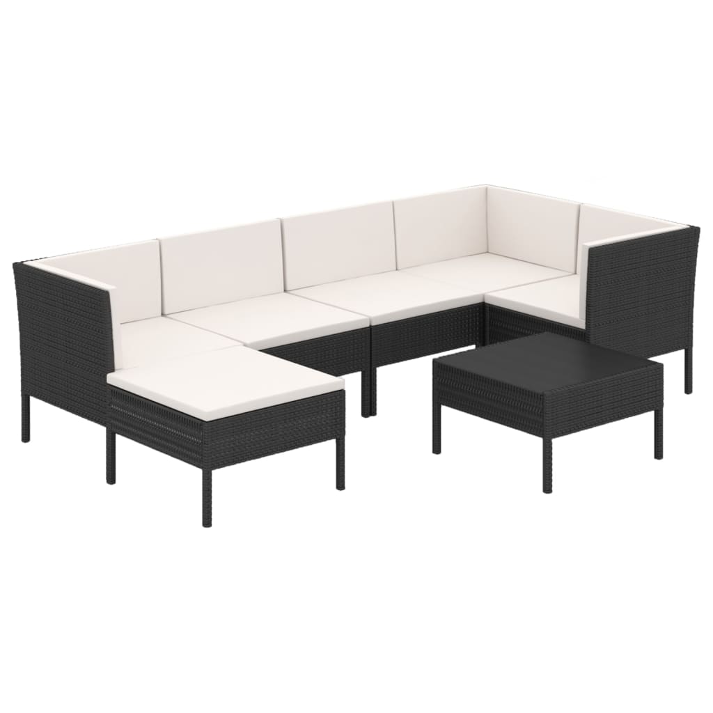 vidaXL 7 Piece Patio Lounge Set with Cushions Poly Rattan Black