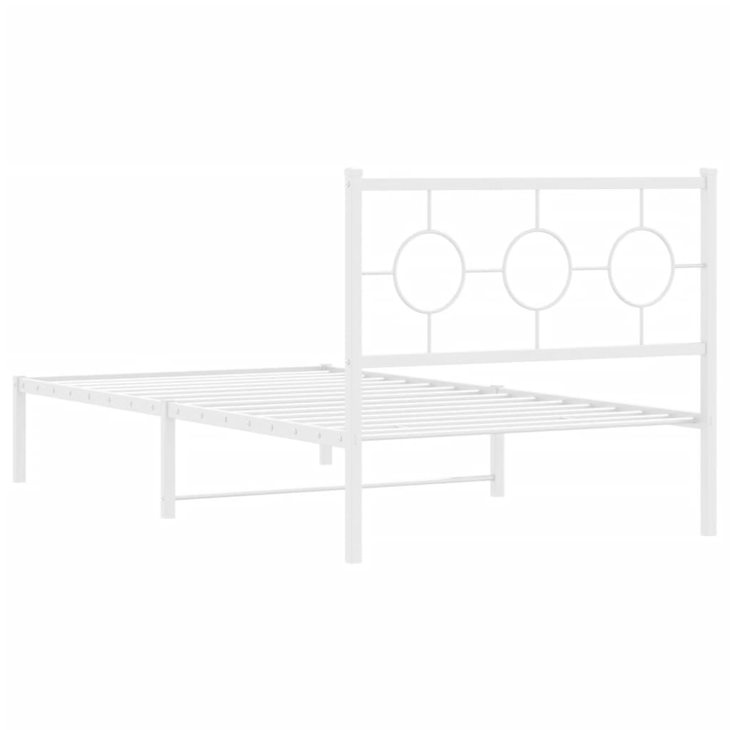 vidaXL Metal Bed Frame without Mattress with Headboard White 39.4"x78.7"