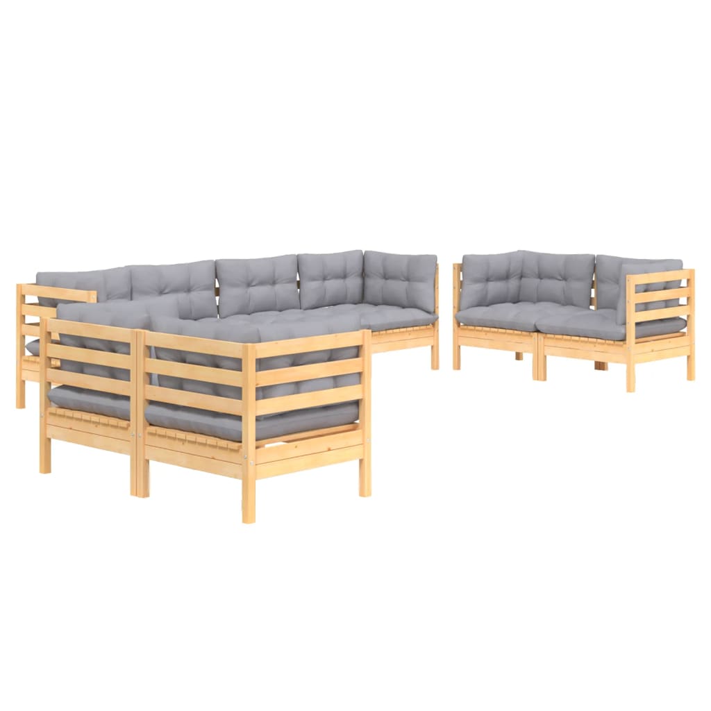 vidaXL 8 Piece Patio Lounge Set with Gray Cushions Solid Pinewood