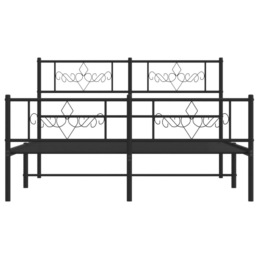 vidaXL Metal Bed Frame with Headboard and Footboard Black 53.1"x74.8"