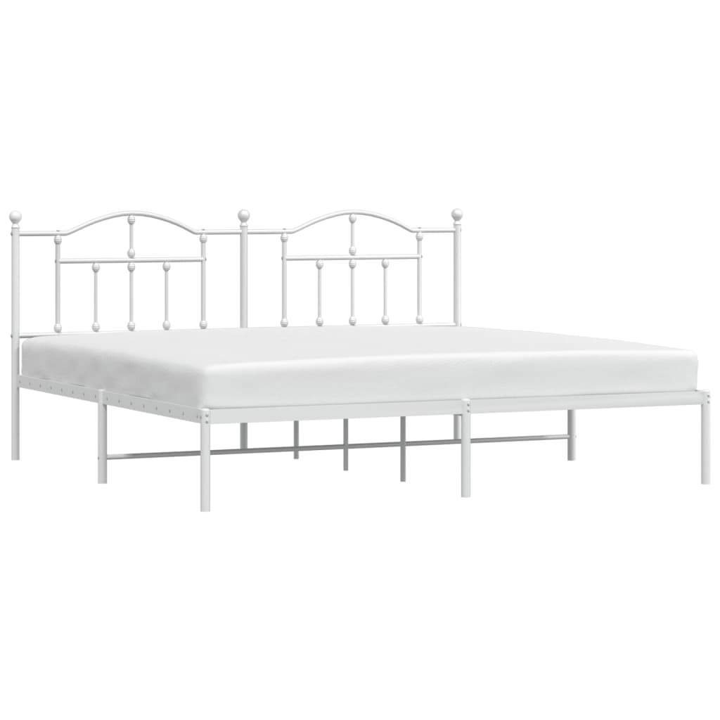 vidaXL Metal Bed Frame without Mattress with Headboard White 76"x79.9"