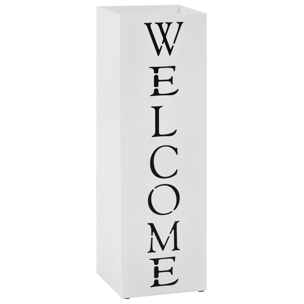 vidaXL Umbrella Stand Welcome Steel White