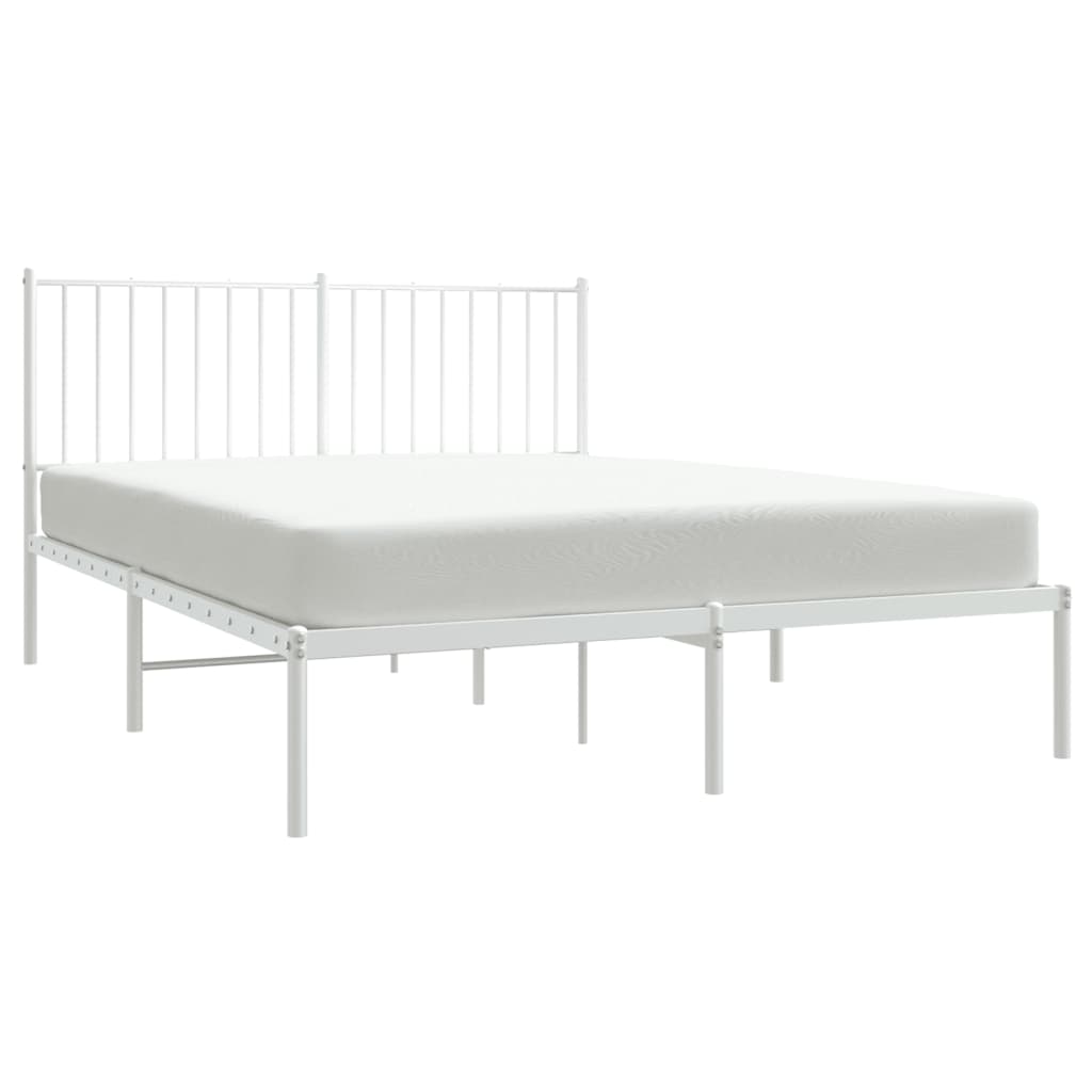 vidaXL Metal Bed Frame without Mattress with Headboard White 53.1"x74.8"