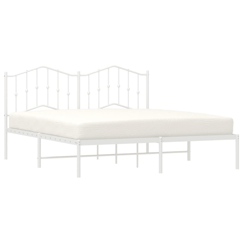 vidaXL Metal Bed Frame without Mattress with Headboard White 72"x83.9"